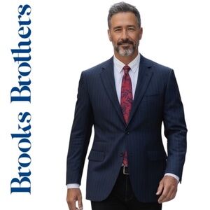 Brooks Brothers Jacket 346 Stretch Black Pinstripe Wool Blend Jacket Size 40S